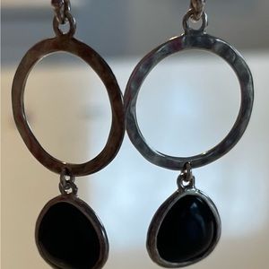 Sterling silver with black polished stone drop earrings